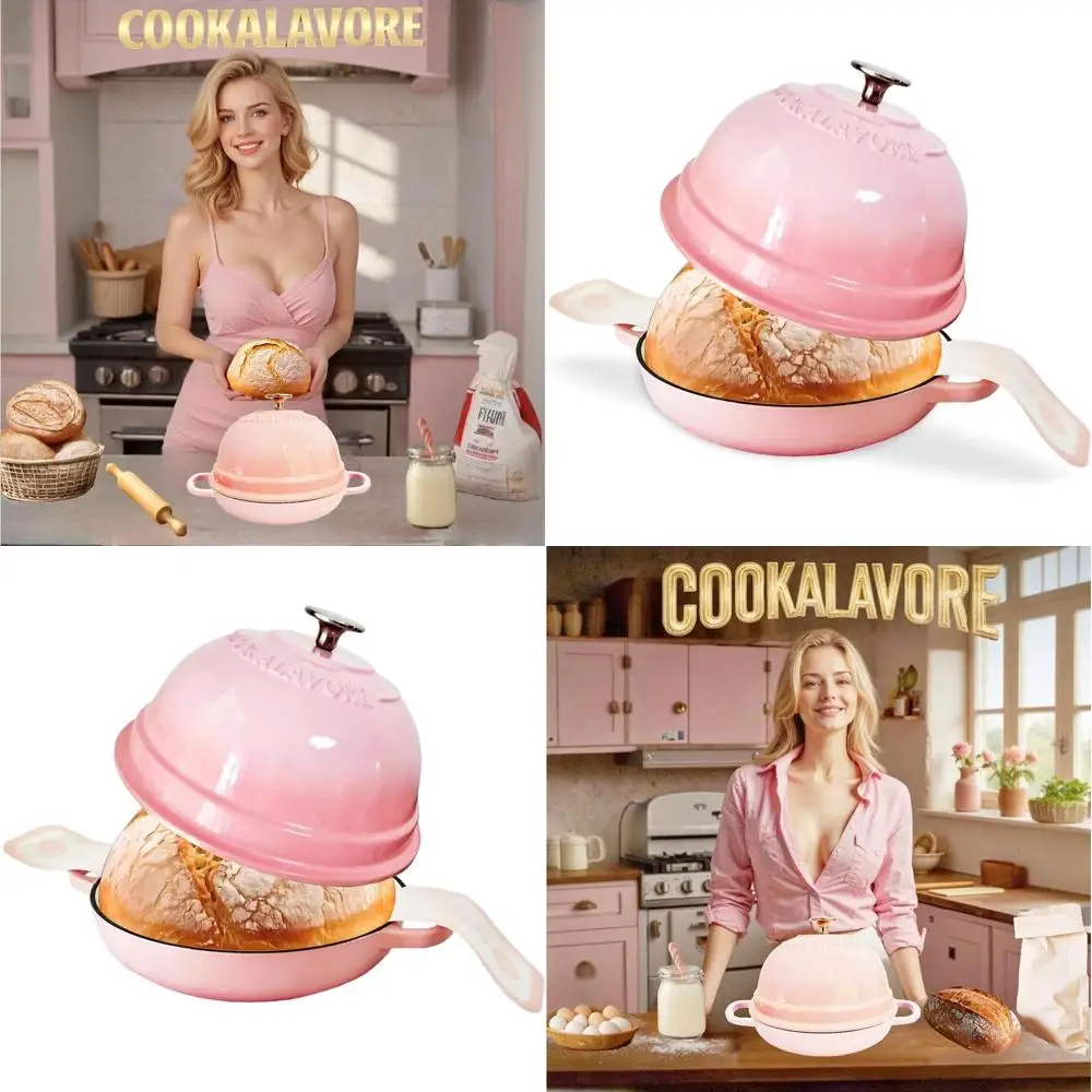 

Эмалированная форма для выпечки хлеба розового цвета, 6 кварт, с крышкой и силиконовым ковриком — идеально подходит для выпечки хлеба на закваске и домашнего хлеба