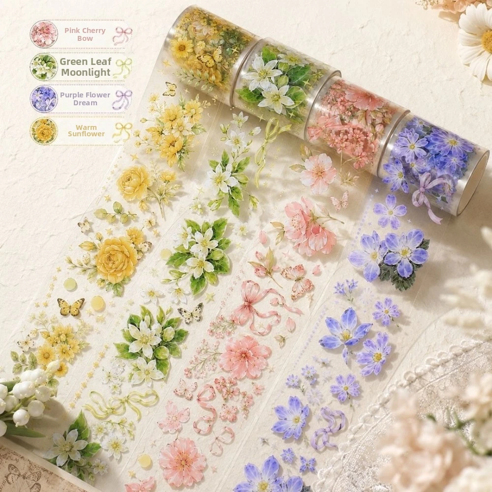 Schulbedarf DIY Blumen-PET-Band Transparentes Schleifen-Blumen-Aufkleberband Buntes Tagebuch-Dekorationsband für Journaling – Detail 7