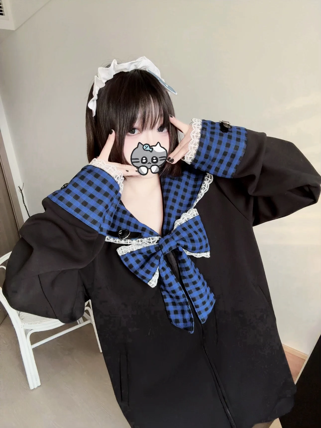 Original Sailor Collar Plaid Big Bow Zipper Cardigan Jacket Contrasting Color Subculture Women's Hoodie Coat Outwear Autumn 2025