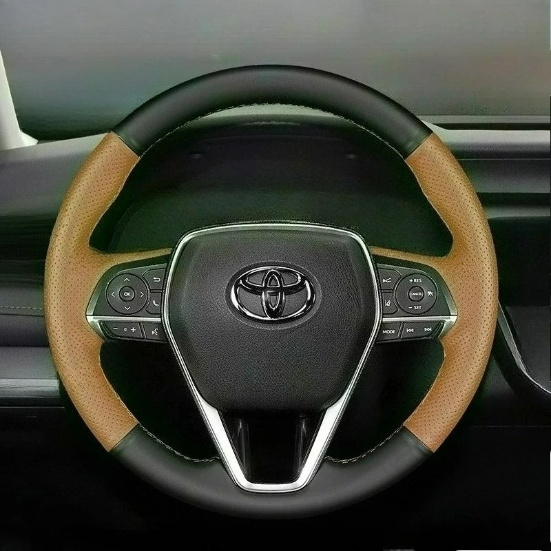 

For Toyota Camry 2018-2019 Avalon 2019 RAV4 2019 Corolla 2019-2020 Hand-stitched black brown Leather car steering wheel cover