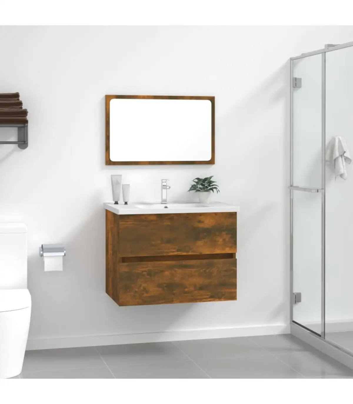 Bathroom Furniture Set bathroom 2 PCs plywood smoked oak