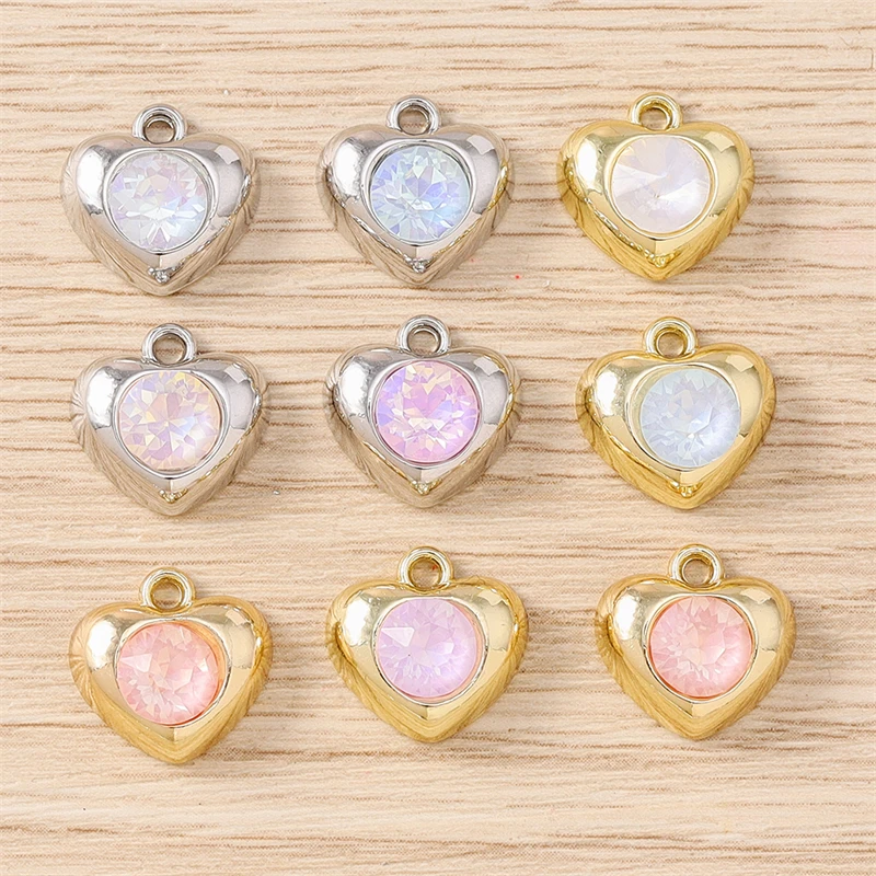 5 Stück 12x12mm Niedliche Kristall-Liebesherz-Anhänger für Schmuckherstellung, Halsketten, Ohrringe, Armbänder, Zubehör, DIY-Bastelarbeiten, Geschenk – Detail 2