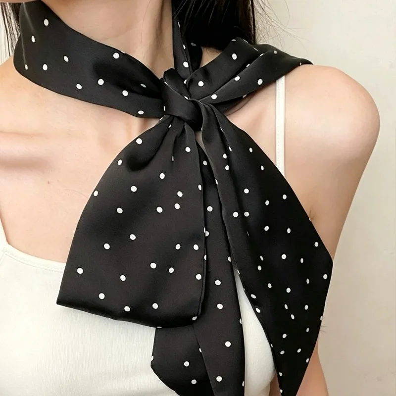 

Vintage Satin Black Polka Dot Long Scarf for Women Girls Elegant Neckerchief Hair Band Bag Ribbon Waist Belt Fashion Accessories