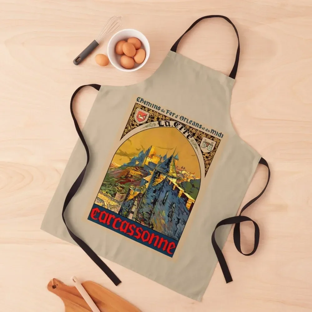 

CARCASSONNE FRANCE : Vintage Travel and Tourism Print Apron All For Kitchen And Home Home Utensils Women's Dresses Apron
