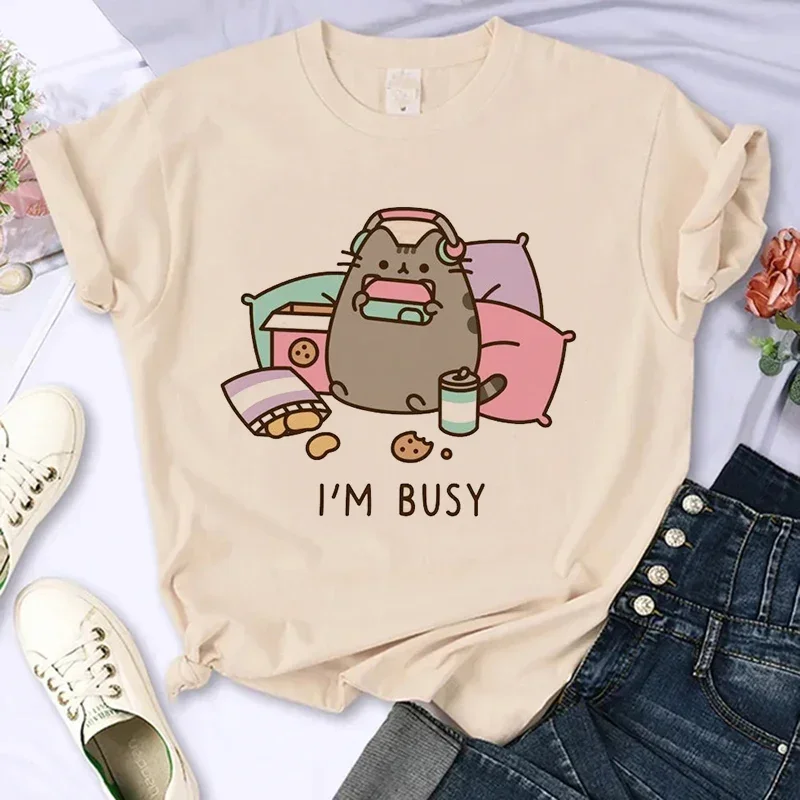 Cute Cat Shirt Women Funny Cartoon T Shirt Y2K 90S Harajuku Graphic Ulzzang T-Shirt 90S Print Tshirt Aesthetic Top Tee Female