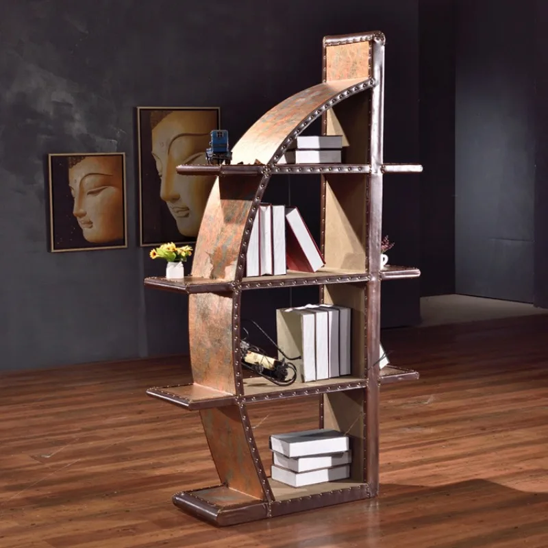 Sailing creative retro art bookshelf industrial style leather art rivet personality bogu frame