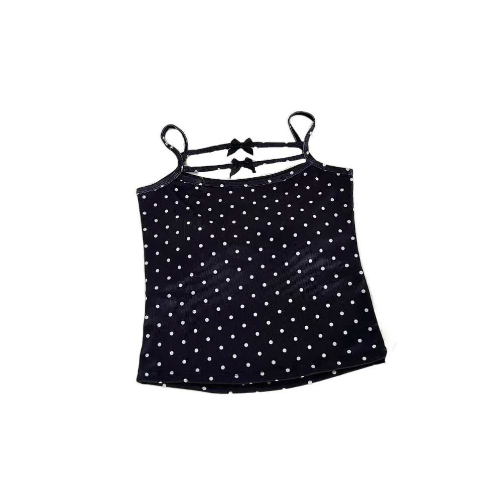 

Модный укороченный топ без рукавов в горошек с вишней, облегающий топ на бретелях для милых девочек, пляжная одежда, корейский стиль, камзол с бантом для девочек