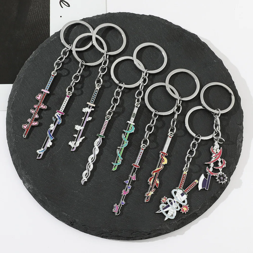 9Pcs/Set Anime Ghost Kill Team Samurai Sword Metal Keychain Backpack Car Keyring Cosplay Jewelry Accessories Gift For Friends