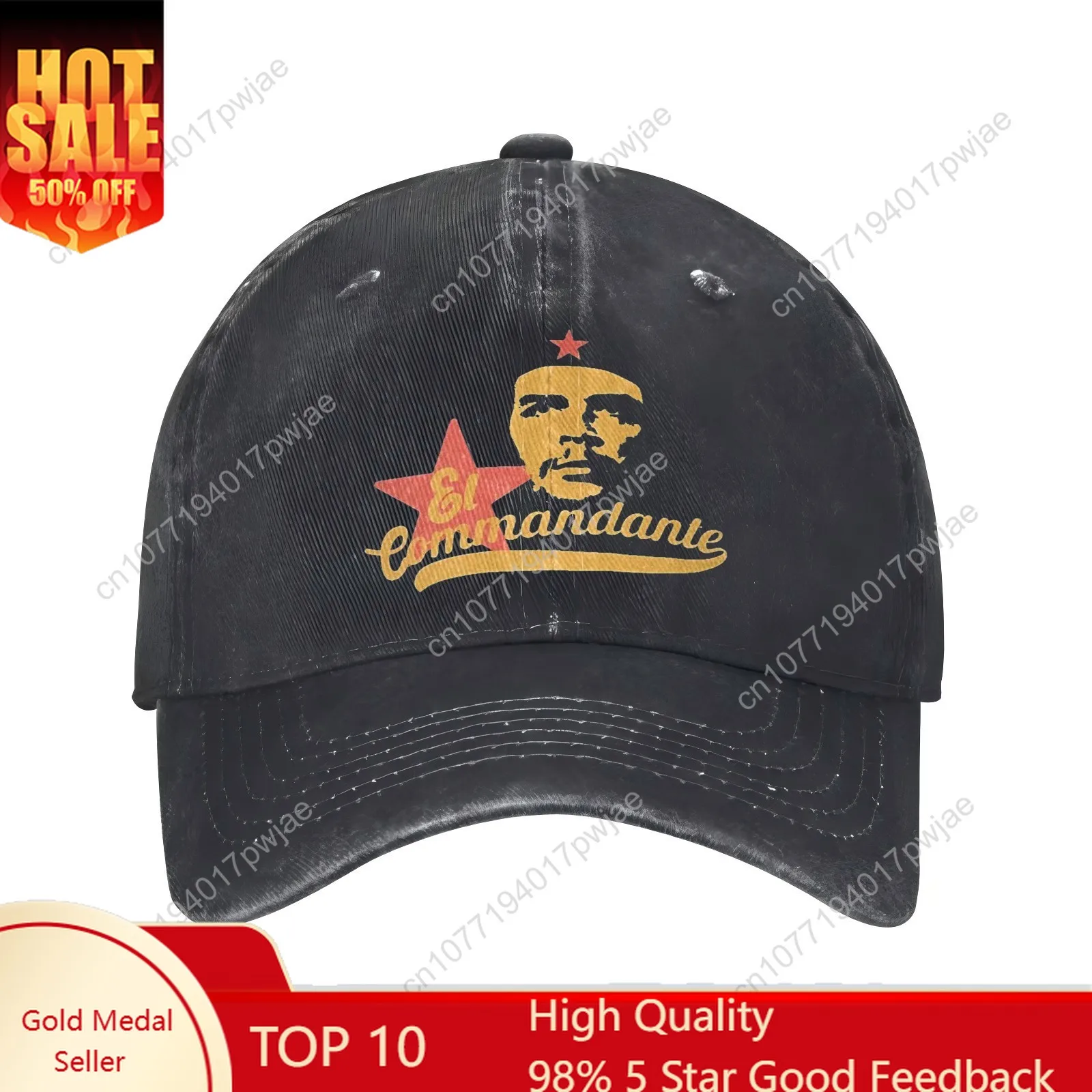 Boné de beisebol masculino e feminino com estampa de estrela preta e vermelha – Design inspirado no Che Guevara revolucionário cubano, chapéu casual respirável para