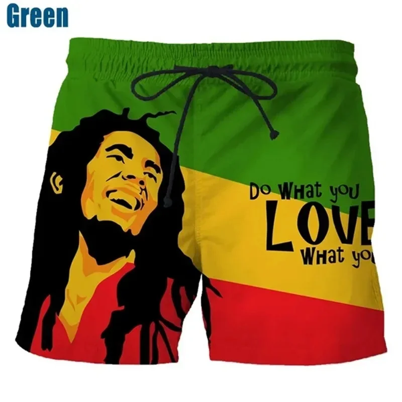 Rock Singer Bob Marley Reggae Rasta Pattern Board Shorts 3D Printing Men\'s Outdoor Leisure Sports Gym Shorts Men Beach Pants