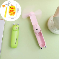 Cute Mini Fan Kipas Portable Hand Folding Hidden Blade Switch USB Charge Battery Table Desk Cooling Hand Rope Buckle Fan