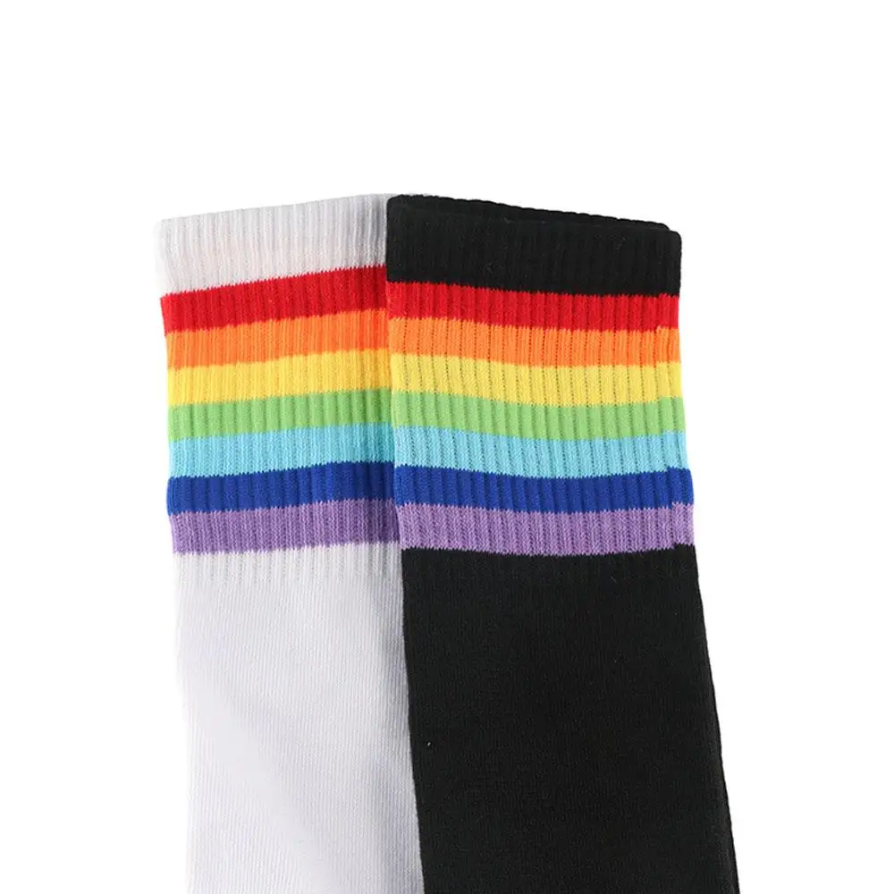 Fashion Rainbow Strips Thigh High Stockings Breathable Non Slip Long Knit Socks Comfortable Soft Leg Warmers Club