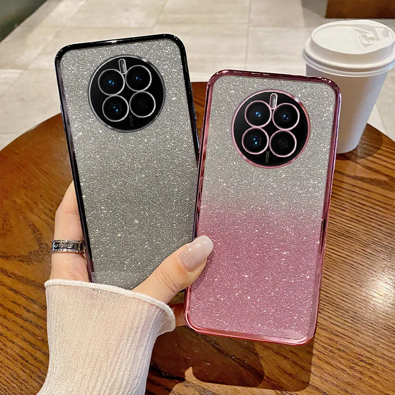 Coque de téléphone à paillettes de luxe pour femmes et filles, étui transparent pour Huawei Mate 30 Mfast 40 Pro 40E Mate 50 Pro Mate 60 Pro