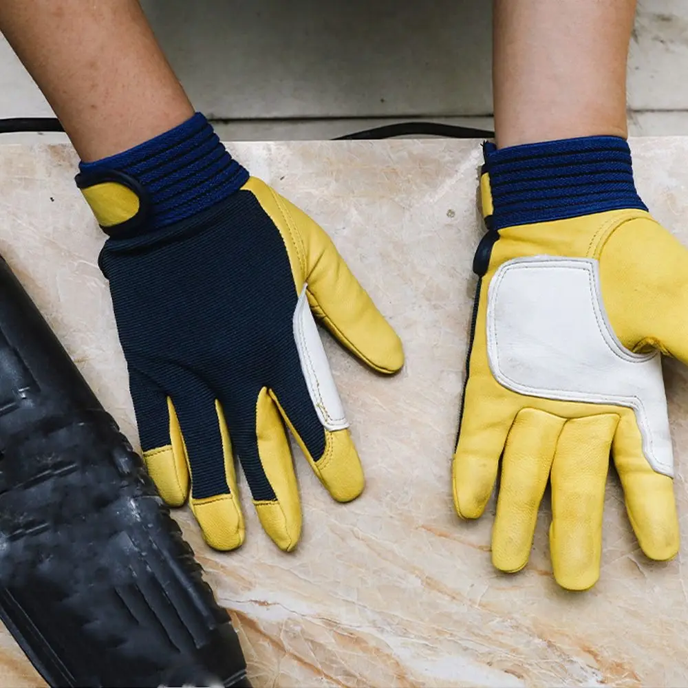 1 pair Thickened Leather Work Gloves Wear-Resistant Breathable Labor Insurance Gloves Tough Grip Safety Protective Gloves