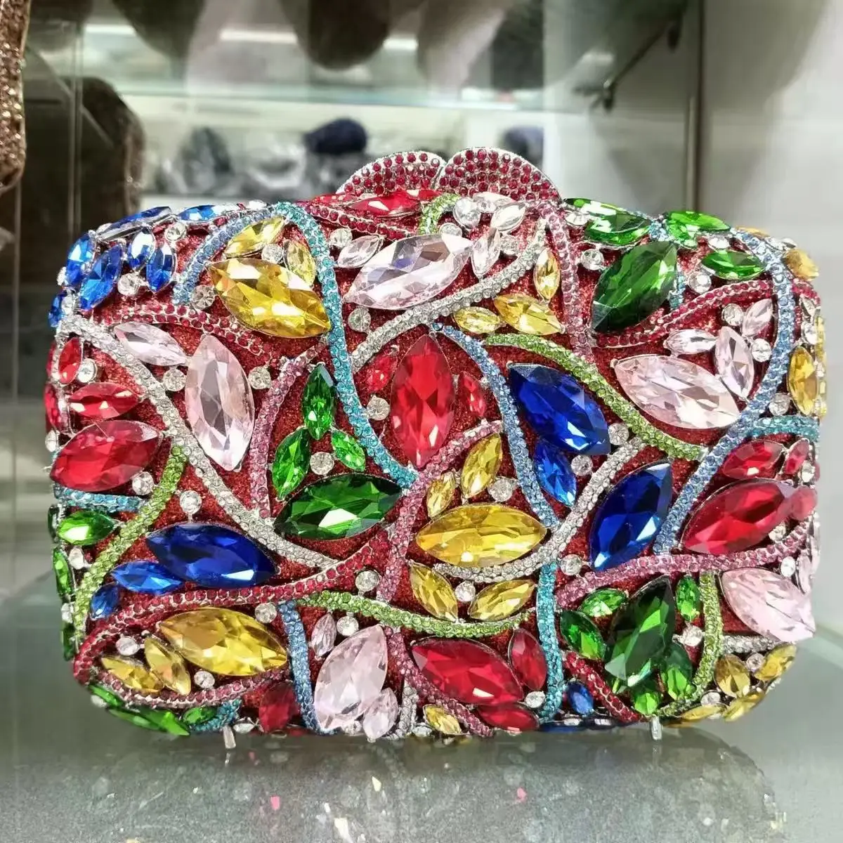 

Blue Green/White Clear Stone Rhinestone Evening Bag Diamond Purse Luxury WHTUOHENG Wedding Square Handbags Bridal Party Clutches