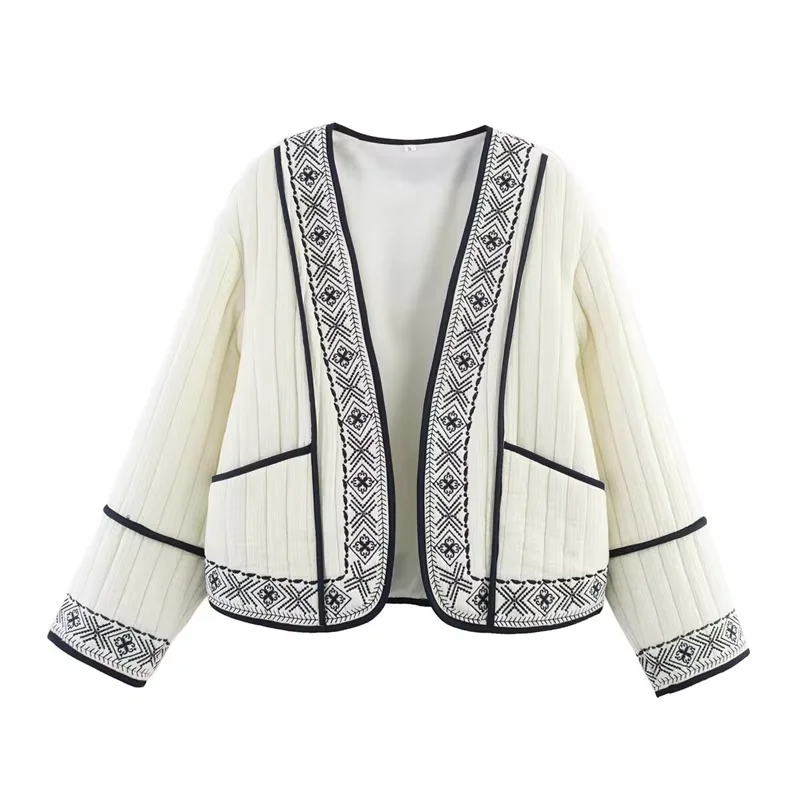 

Women's coat 2025 New Embroidery Contrast Cardigan Top Spring fashion women's short jacket