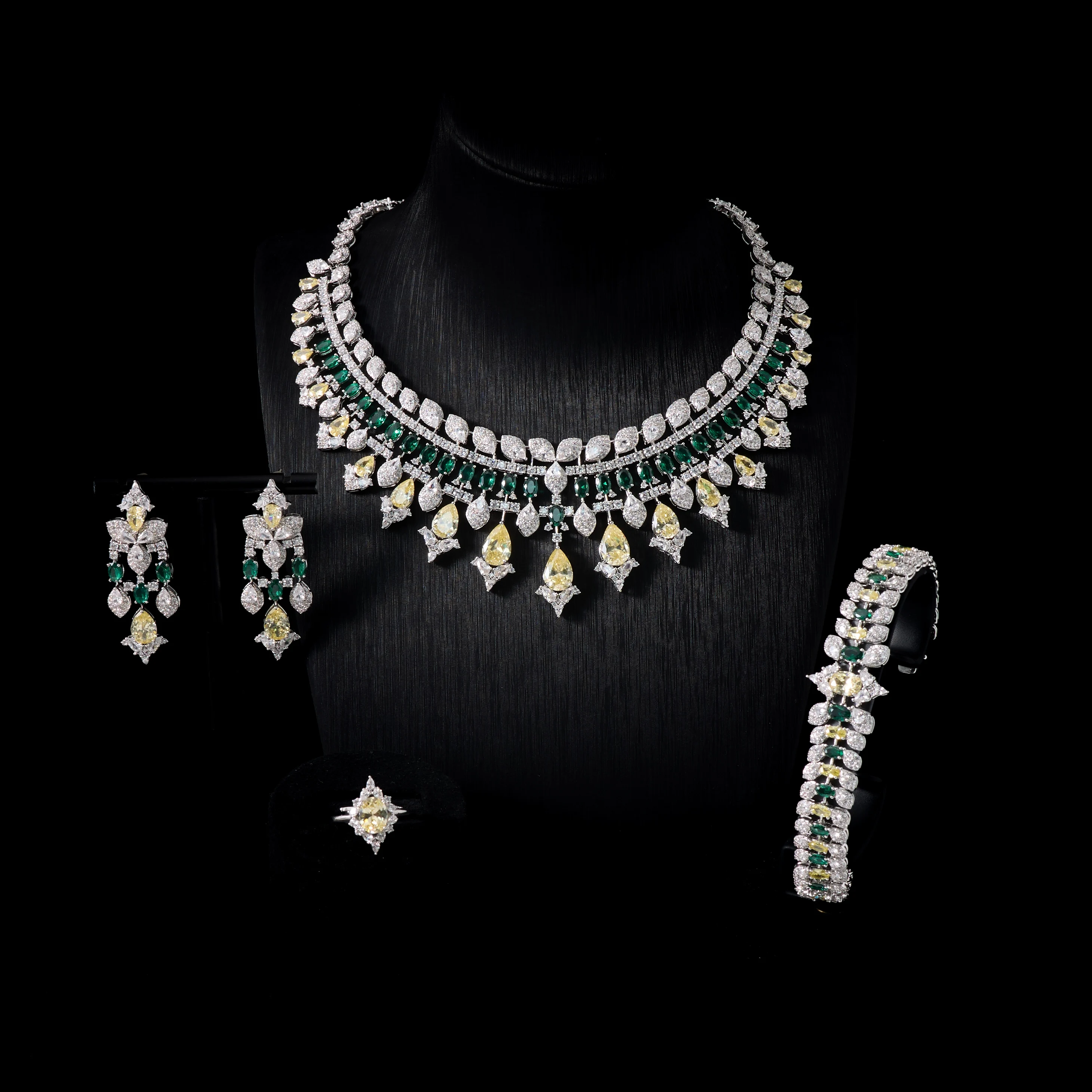 00023  Women Necklace Sets Cubic Zirconia Bridal Jewelry DuBai Saudi Wedding Engagement Party Festival Jewel Accessory