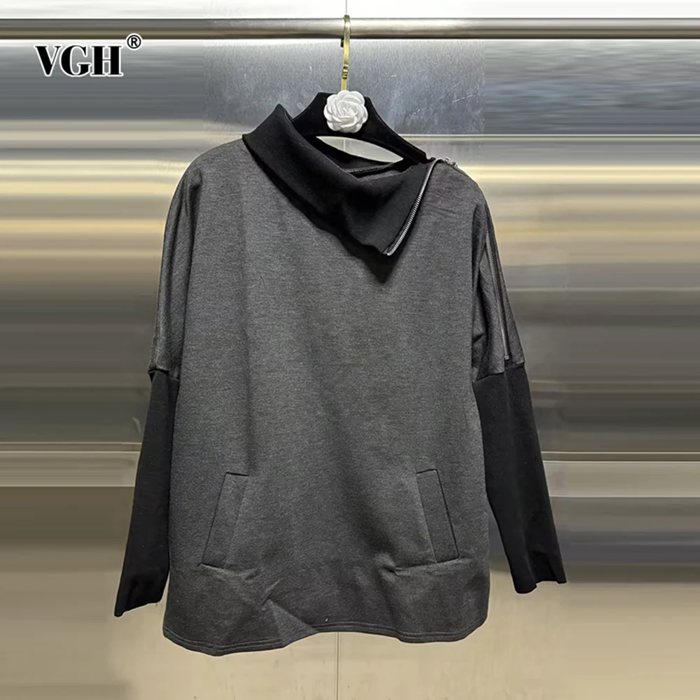 

VGH Minimalist Casual Loose Sweatshirt For Women Turtleneck Long Sleeve Mimimalist Slimming Sweatshirts Female Fashion Style