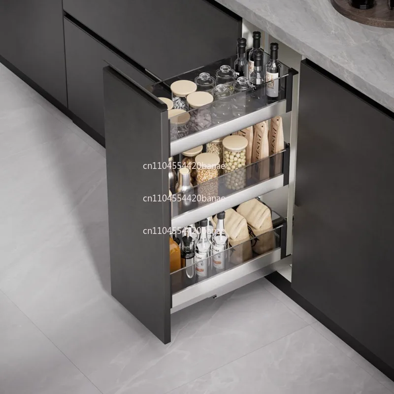 Kitchen basket glass seasoning basket kitchen drawer storage rack buffer silent multi-layer large capacity
