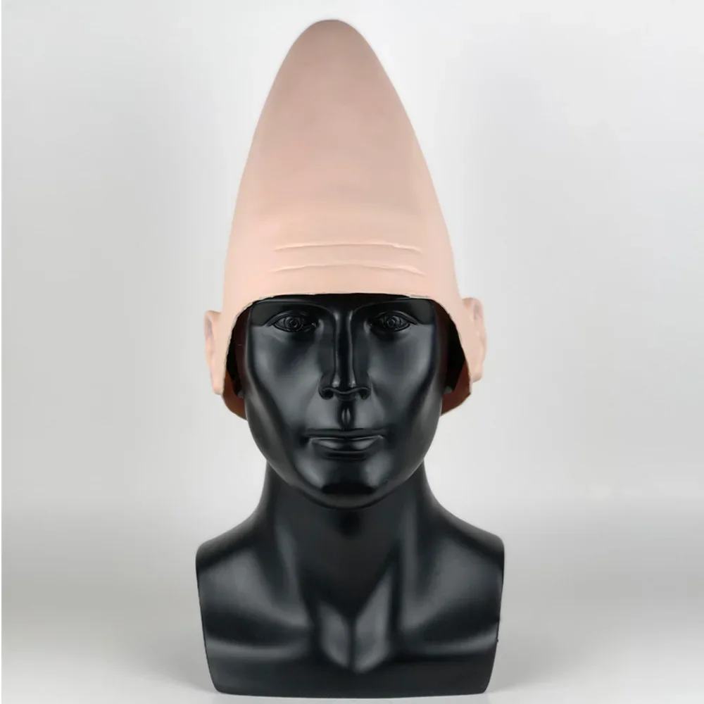 Tête d'oeuf en form de peau conique الغريبة قناع قبعة تأثيري فو Coneheads اللاتكس نتوء (غطاء) هالوين كرنفال زي حفلة الدعائم