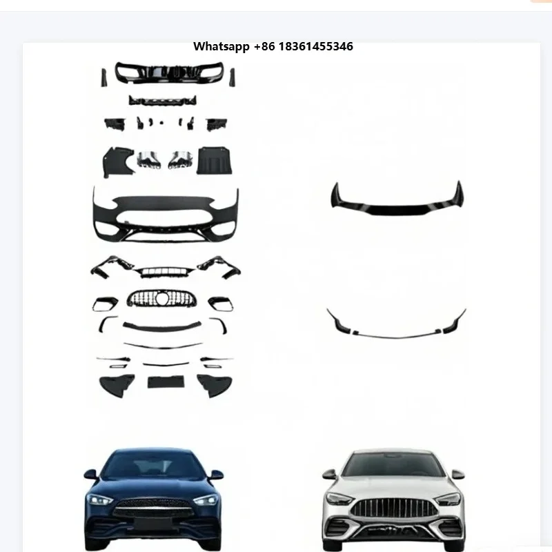 For C-Class W206 C63 Sport Style Body Kit 12 Months WarrantyUpgraded Front Lip Rear Bumper Exhaust Pipe Kit