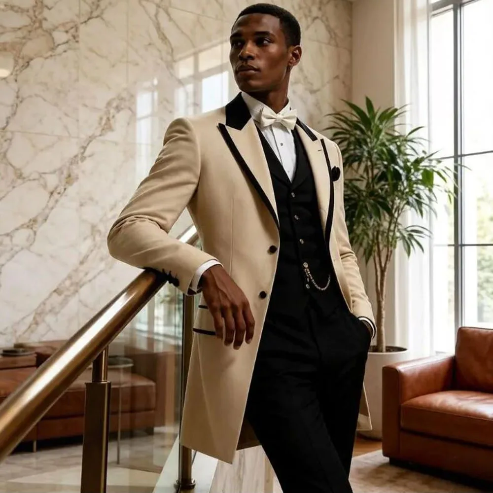 Long Formal Suits For Men 3 Pieces Single Breasted Groom Tuxedo Slim Fit Customized Man Outfit Wedding Versatile Multi Occasion