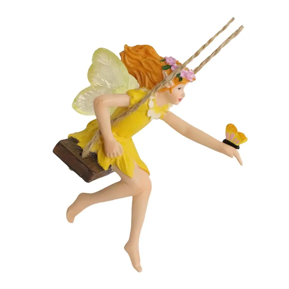 Outdoor Tree Pendants Hanging Fairy for Garden Courtyard Sculpture Small Resin Crafts Flower Statue Decor Scene Layout Prop