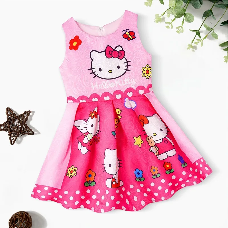 2024 Hello Kittys Home Girls\' Nightdress Printed Summer Cartoon Princess Girls\' Series Casual Birthday Casual  Dress Sleepwear