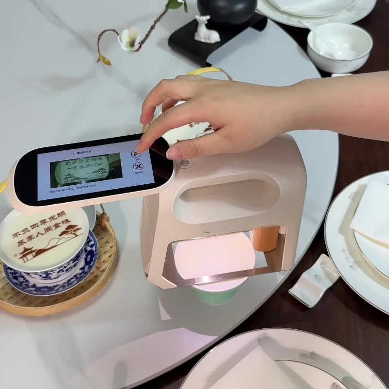 Handheld food printer edible, coffee latte machine 5cm large size pattern yogurt cake catering reception automatic food handheld