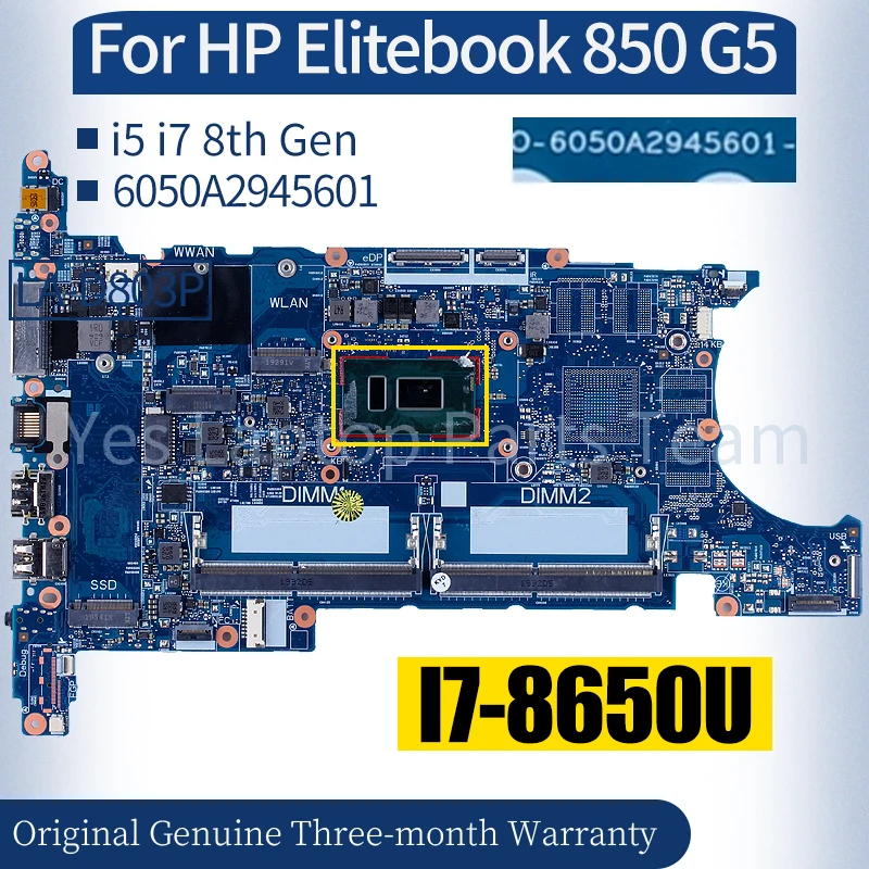 

6050A2945601 For HP Elitebook 850 G5 Laptop Mainboard i5 i7 8th Gen L15518-601 100％ Tested Notebook Motherboard