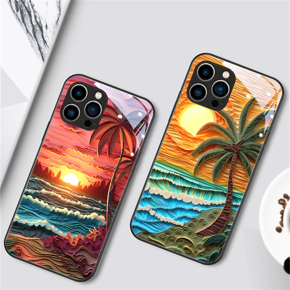 

Summer Time LED Light Glow Luminous Tempered Glass Phone Case For Huawei Mate 60 50 40 30 Pro Plus P60 P50 P40 P30