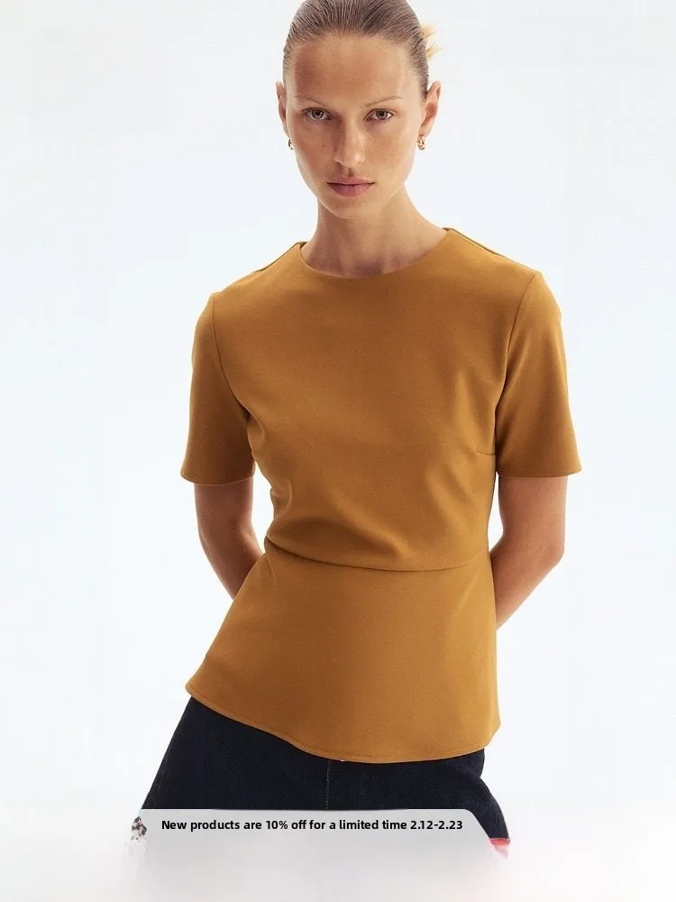 

Женская футболка Hm Spring Faion Bell Bot Skirt Sle Hem round Ne ort Sve Top 303338, повседневная универсальная футболка...