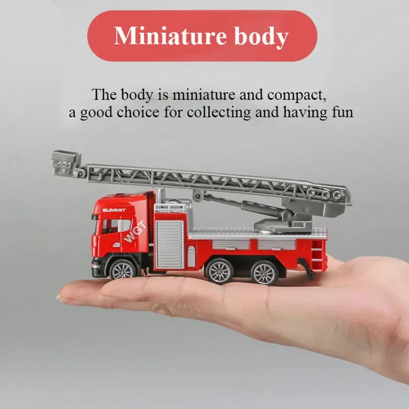 1/64 Alloy Pull Back Fire Sprinkler Truck Model Fire Ladder Vehicle Kids Toys Simulation Water Cannon Engineering Car Boy Gift