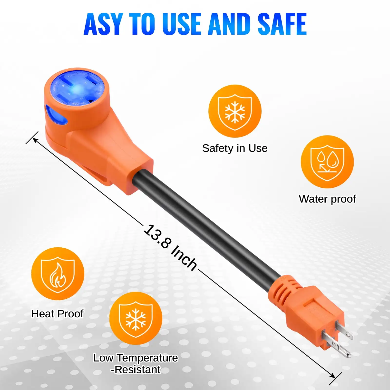 سلك محول 50 أمبير إلى 110 فولت RV 12 بوصة، محول طاقة كهربائي NEMA 5-15P إلى NEMA 14-50R مع مؤشر طاقة LED #6