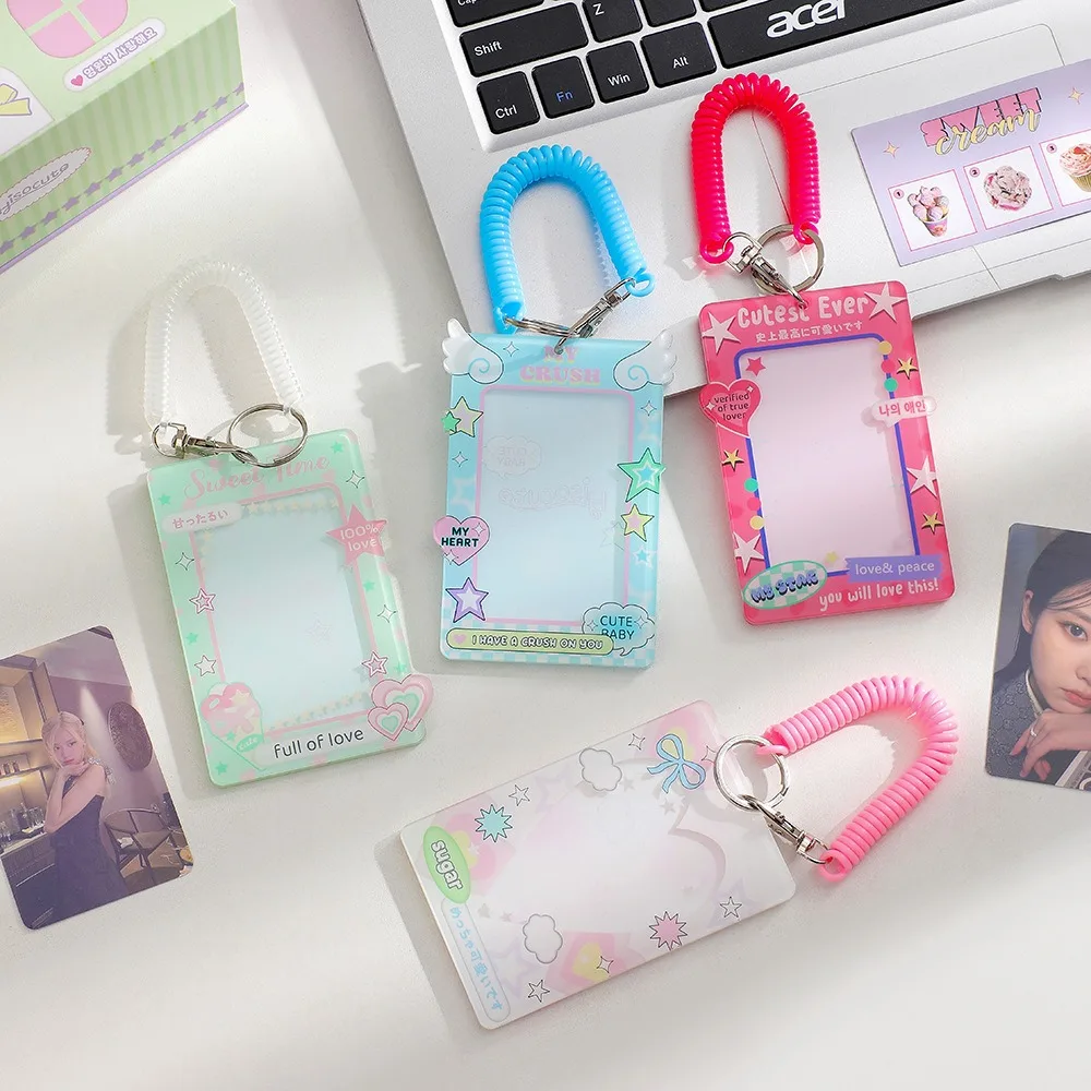 With Keychain Korean Style Card Holder Card Case Acrylic Student Card Cover Bungee Cord Candy Color ID Card Holders Girls Gift
