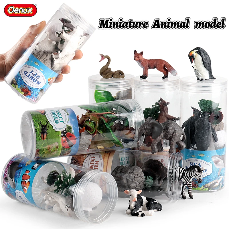 Oenux Zoo Animals Model Set Forest Wild Farm Sea Dinosaur Action Figures Toy With Box PVC School Education Kids Birthday Gift