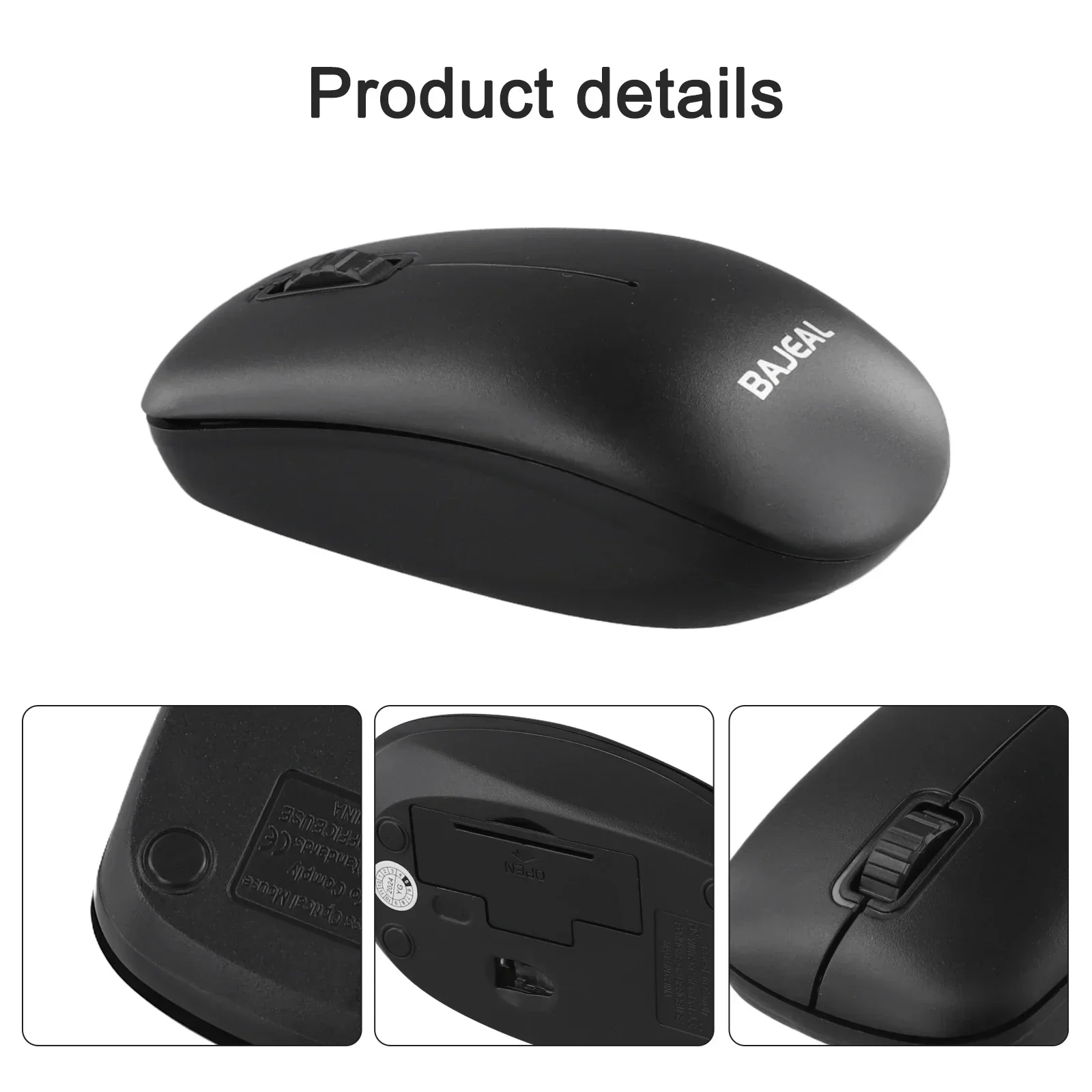 BAJEAL-ratón óptico ergonómico M2, Mouse inalámbrico de diente azul con receptor USB, clic silencioso para ordenador portátil y PC