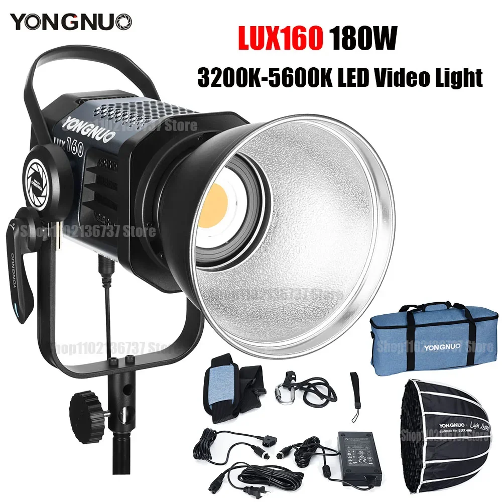 

YONGNUO LUX160 180 Вт COB светодиодный светильник для видеосъемки двухцветный 3200-5600k с непрерывным выходом для студийного освещения для фотосъемки с софтбокс 60 см