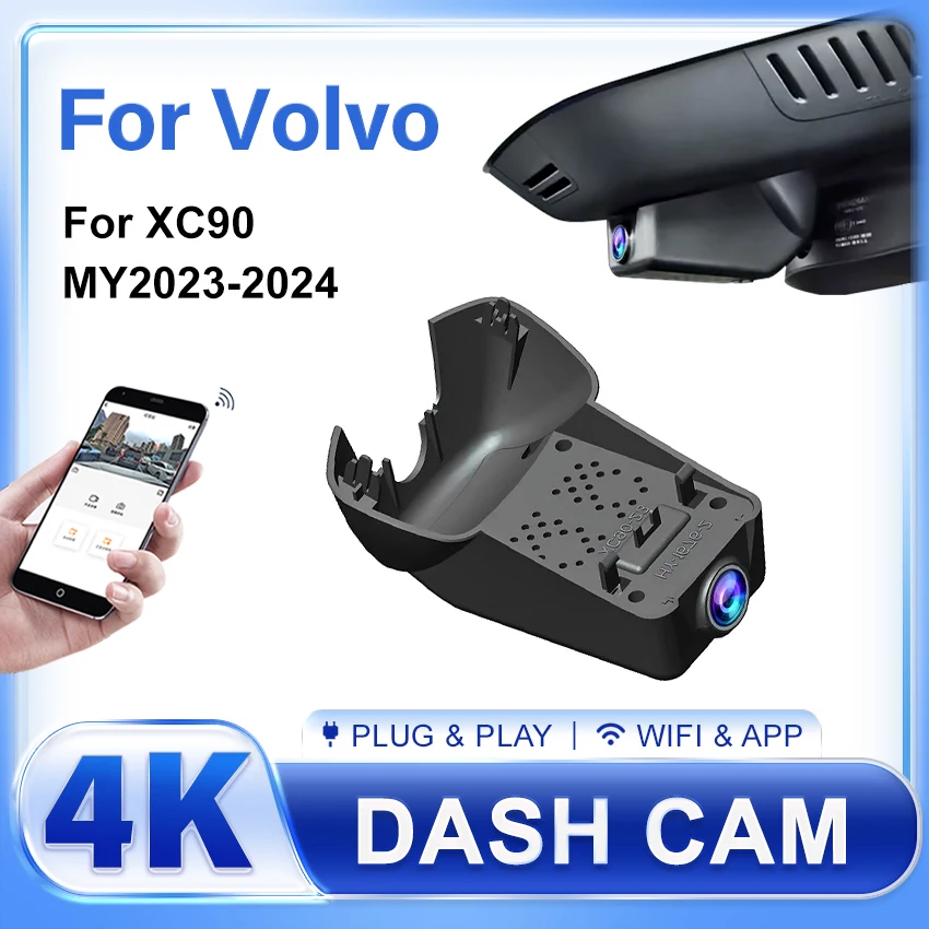 

4K Plug And Play для Volvo XC90 2024 2023, Автомобильный видеорегистратор с Wi-Fi, видеорегистратор, камера UHD 2160P, видеорегистратор, аксессуары для устройств