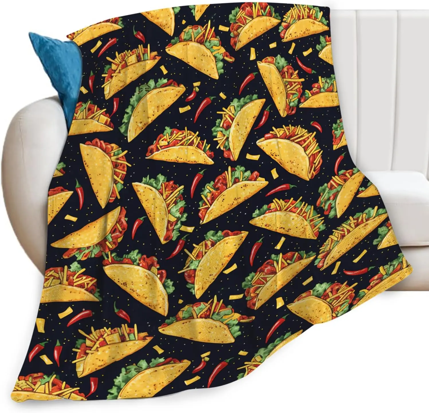 Fun Taco Fiesta Blanket Throw Soft Cozy Decorative Home Decor Couch Cover for Kitchen Living Room Mexican Accent Gift