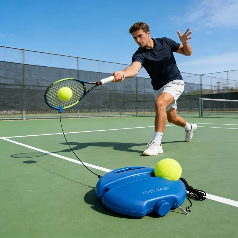 Solo Tennis Trainer Rebound Base Self-Practice Training Tool with Ball Elastic Rope for All Skill Levels for Indoor Outdoor