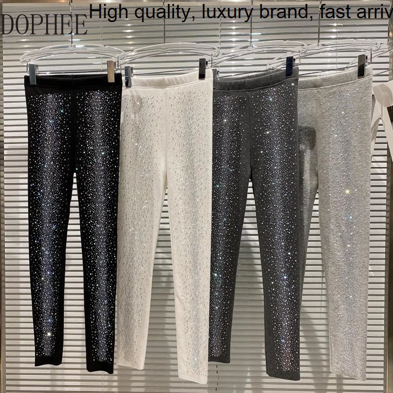 Rhinestone Gradient Babysbreath Blingbling Women Leggings Thicken Velvet Stretch Slim Pencil Pants High Waist Black Legging