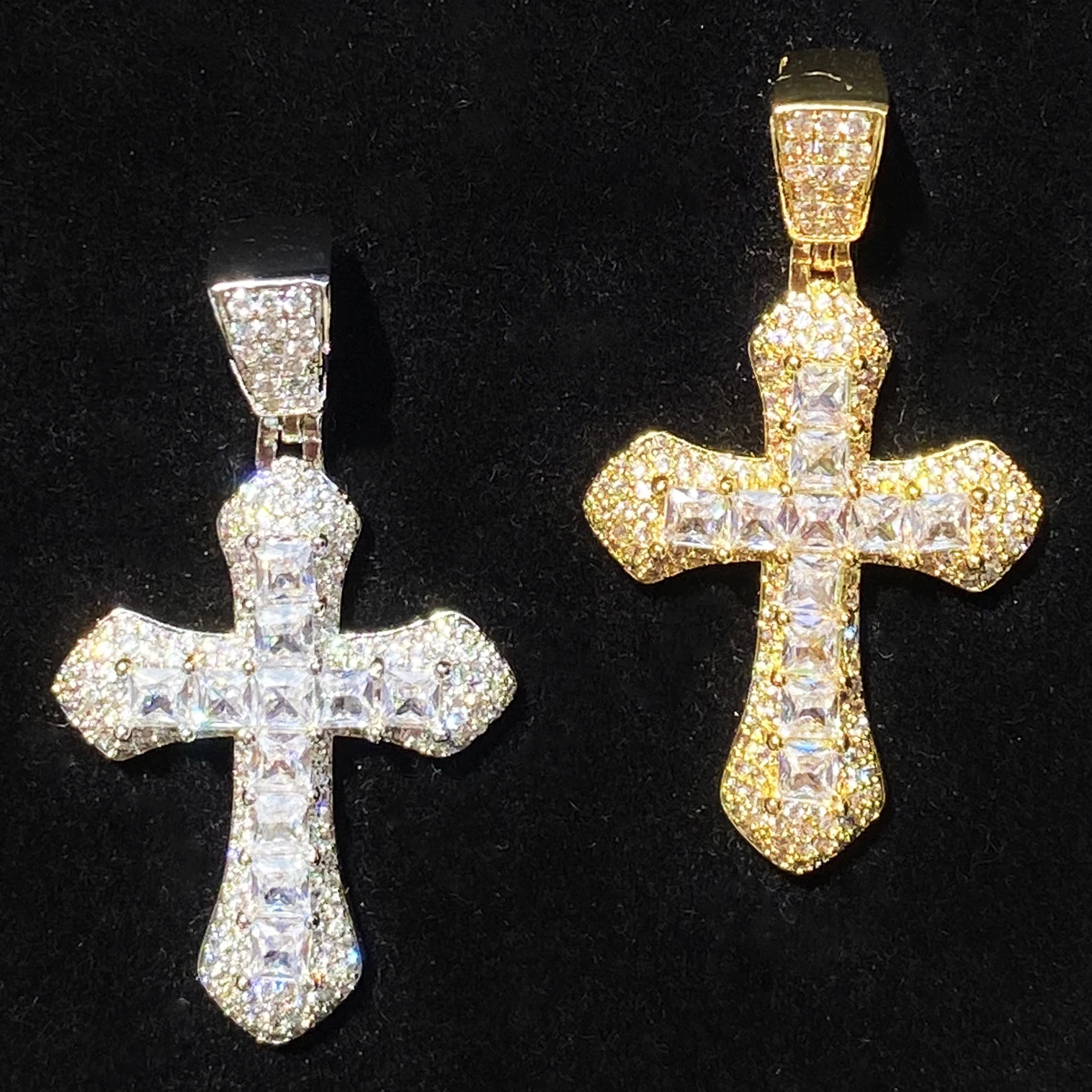 Aokaishen Iced Out Small Baguette Cross Necklace Pendant  for Men Real Gold Plated 5A Cubic Zirconia Hip Hop Jewelry