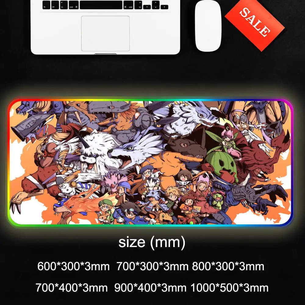 D-Digimon Adventure Mouse Pad Gamer Rgb Desk Mat Back Light Led Mousepad Setup Gaming Accessories Deskmat Big Mousepad Backlight
