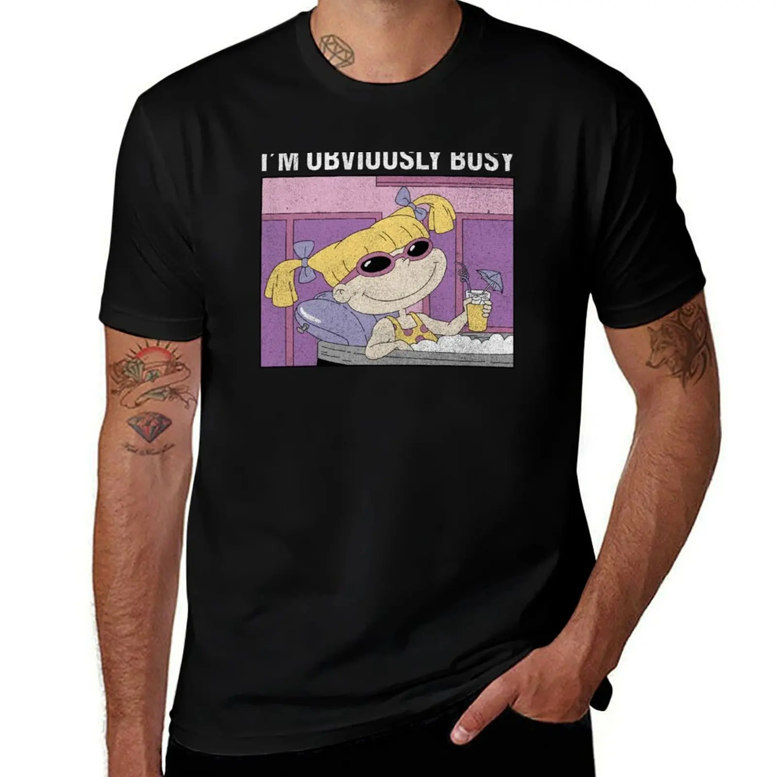 Rugrats Angelica I'm Obviously Busy Distressed Panel T-Shirt Holiday Party Tee Shirt T-Shirt