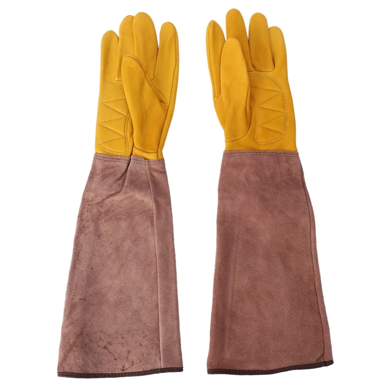 

Gardening Gloves for Women and Men Thron Proof Rose Pruning Cow Leather Gloves with Long Forearm Protection Gauntlet-M