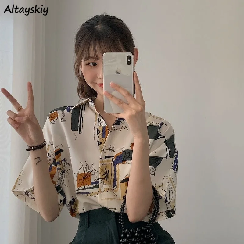 Shirts Women Vintage Short Sleeve Summer Sun-proof Newest Teens Harajuku Retro Chic Temperament Tops Cute Classy Clothes Ulzzang