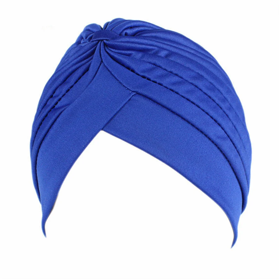 2pcs/lot Stretch Turbans Head Beanie Cover Twisted Pleated Headwrap Assorted Colors Hair Cover Beanie Hats for Women Girls