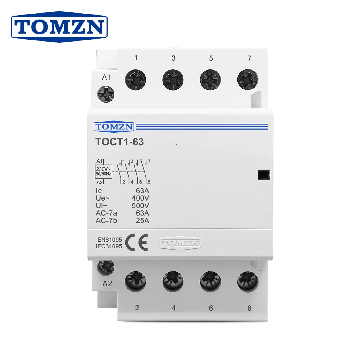 TOMZN TOCT1-63 4P 63A AC 110V 220V COIL 400V~ 50/60Hz Din Rail Household AC Modular Contactor 4NO 2NO2NC 4NC