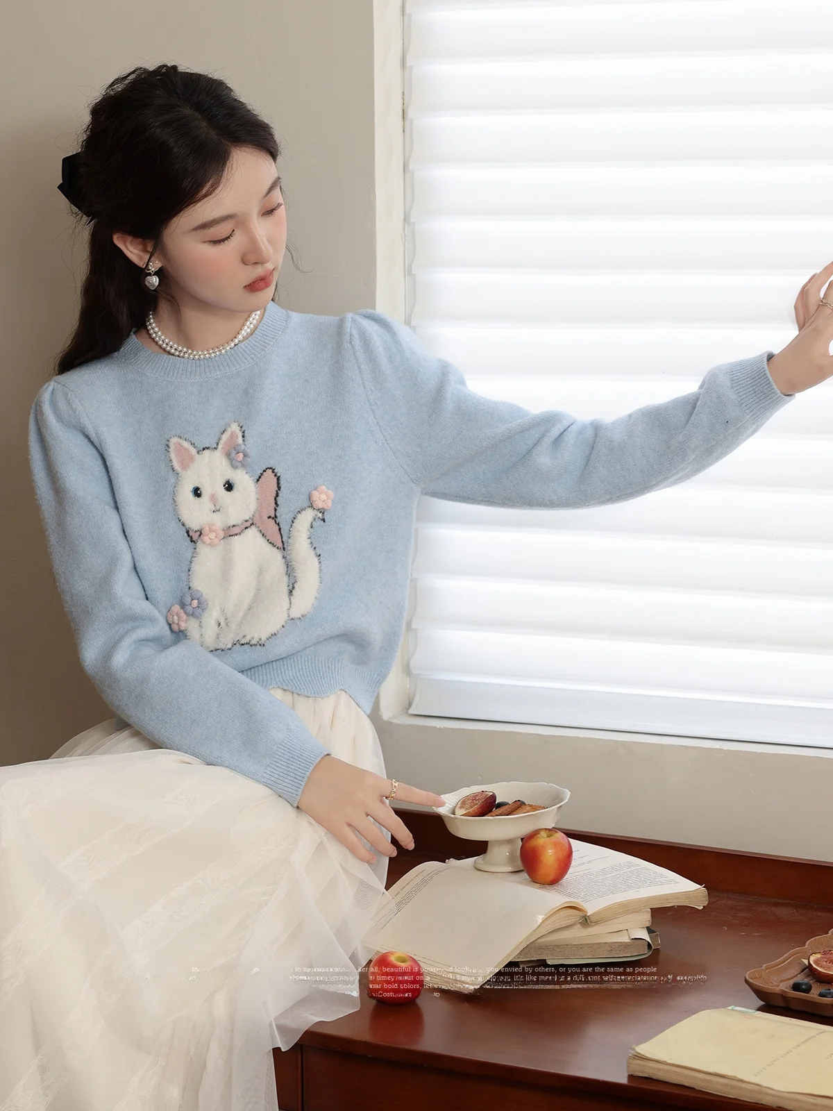 Laterne Nian ort runder Ne-Strickpullover für Damen, Lazy Design, Meersalz, Brea, Neu, 2023, süße Strickwaren mit Bärenmuster